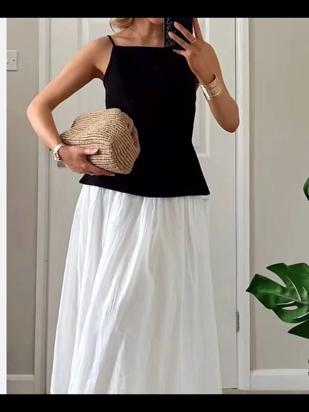 White Maxi Skirt - Pleating At Waist Cotton Lined With Pockets